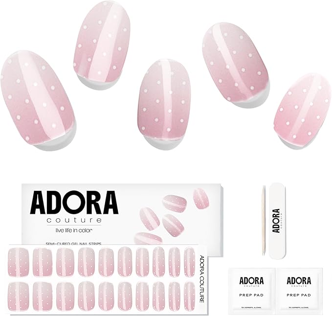 Semi-Cured Gel Nail Strips - 20 Salon-Quality Gel Sticker with UV Light Required, Long Lasting, Easy Application & Removal, Includes Prep Pad, Nail File, Wooden Stick – Powdered Sugar