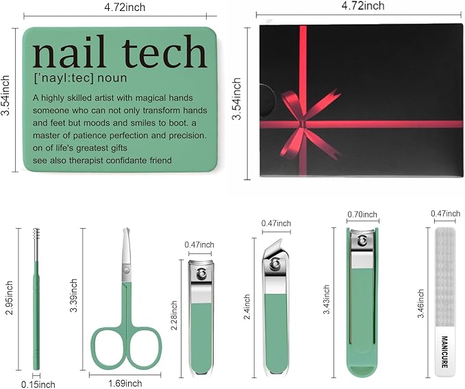 Nail Clippers and Beauty Tool Portable Set Nail Clipper Set Martensitic Stainless Steel Manicure Set 6 in 1 Suitable for Home, Workplace, Outdoor Travel, Gift Giving, Salon (Nail tech Green)