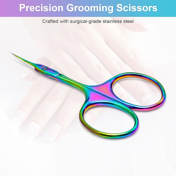 CGBE Manicure Scissors, Extra Fine Eyebrow Scissors for Grooming, Curved Blade Nail Scissors Precise Pointed Tip Grooming Kit for Eyebrow, Eyelash, Trim Nail and Dry Skin, Colorful
