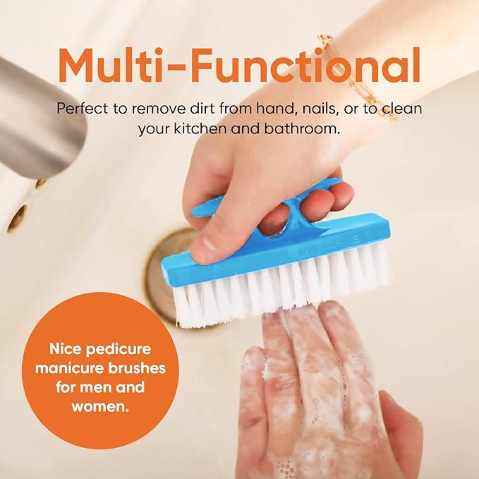 Superio Nail Scrubber - All-Purpose Stiff Cleaning Brush for Fingernails, Toe, Foot & Hands - Small, Blue
