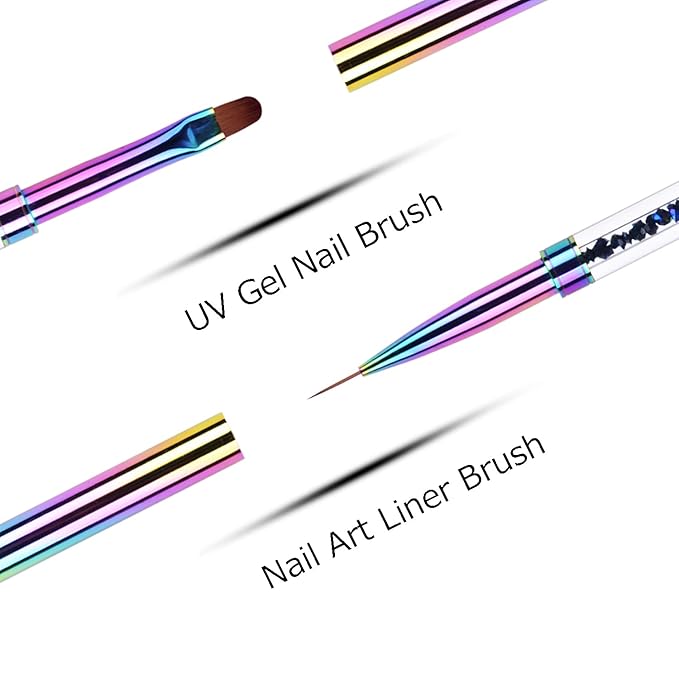 1Pcs Dual-ended UV Gel Nail Brush Rhinestone Handle Nail Art Liner Brush Polygel Hard Builder Gel Nail Brushes Rainbow