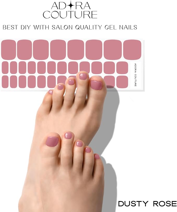 Semi Cured Gel Nail Strips – 32 Pcs Gel Pedicure Stickers - UV Nail Wraps for Toenails, Easy Application, Long Lasting, Salon Quality & UV Light Required - Pink Mauve P