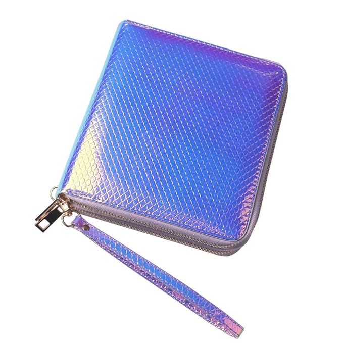 120 Slots Nail Stamping Plate Holder Case Laser Style Rectangular Manicure Nail Art Plate Organizer with Double Zipper Nail Template Case (C)