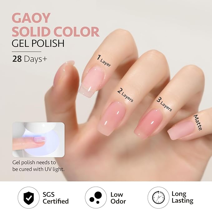 GAOY Sheer Pink Nude Gel Nail Polish, 16ml Jelly Neutral Peach Translucent Color 1355 UV Light Cure Gel Polish for Nail Art DIY Manicure and Pedicure at Home