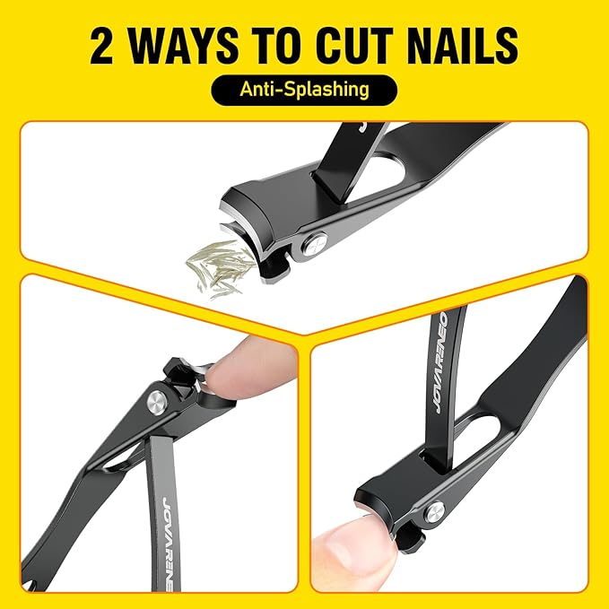 Toenail Clippers for Seniors, Angled Head Toe Nail Clippers for Thick Toenails, Wide Jaw Clippers, Ergonomic Anti-Splash Cutter, Upgraded Long Handled Toenail Clippers