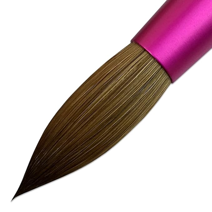 PANA USA Acrylic Nail Brush Pure Kolinsky Hair Acrylic White Swirl Blue Handle with Pink Ferrule Round Shaped - Size 12