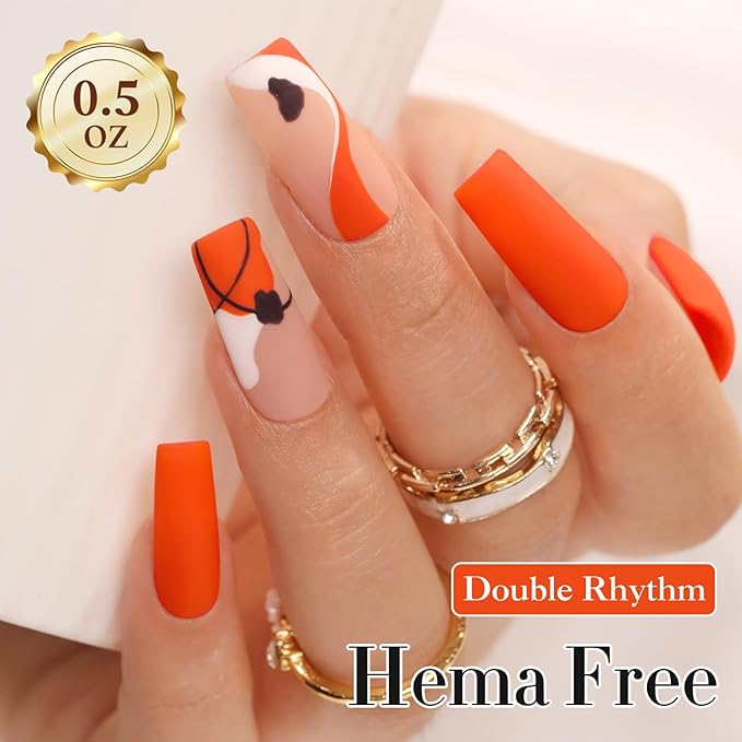 Double Rhythm 0.50 OZ Gel Polish Hema Free Same Color Same Bottle Golden Round Translucent Neutral Natural Milky 15 ML Jelly UV Polish Art DIY at Home (Dark Orange-C1100)