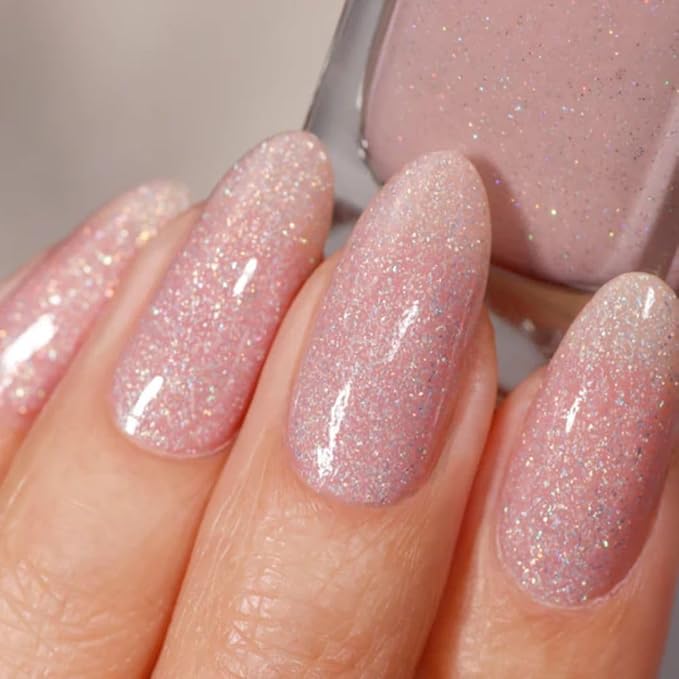 LONDONTOWN lakur Nail Polish - Chip-Resistant, Non-Toxic, Conditions & Hydrates Nails | Shimmery Holographic Neutral Pink, Champagne in Bed, .40 fl oz