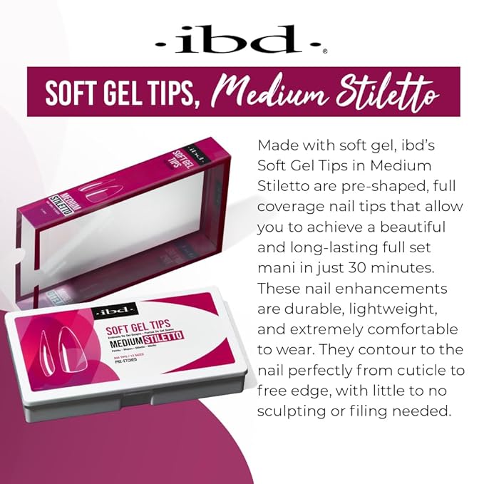 Ibd Clear Soft Gel Tips - Medium Stiletto, Full Coverage Nail Extensions, Press-On Nail Kit, 1-Pack