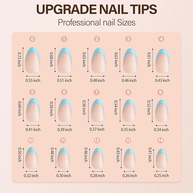 150Pcs Gel Nail Tips Almond, Vansiho French Tip Press on Nails, Medium Almond Nail Tips, Pre-French Tips Press on Nails, Acrylic Fake Nails for Nail Art DIY 15 Sizes
