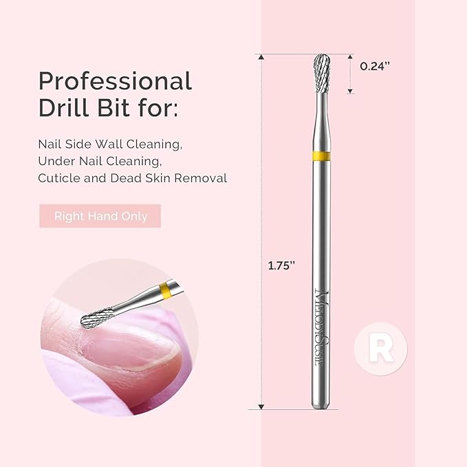 MelodySusie Cuticle Clean Nail Drill Bit 3/32'', Professional Safety Carbide Under Nail Cleaner Nail Bit for Cuticle Dead Skin Nail Prepare, Two Way Rotate, Manicure Nail Salon Supply, Silver, XF