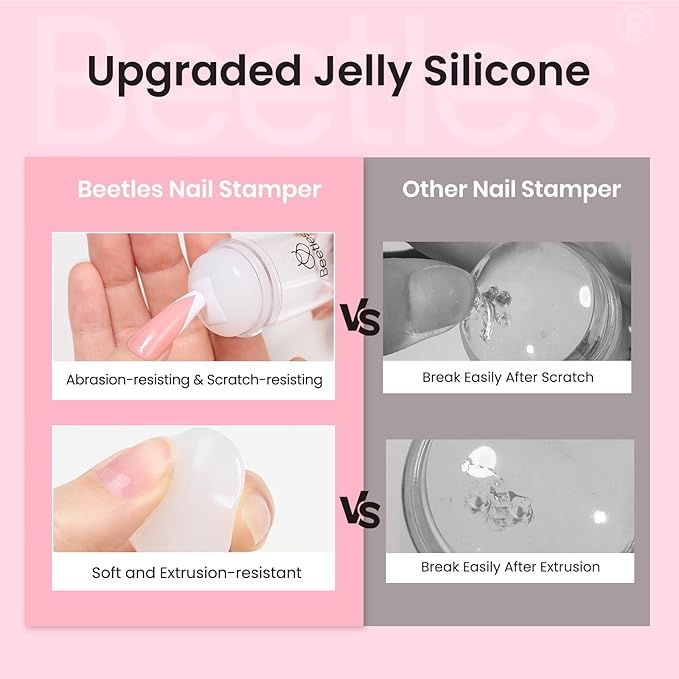 Beetles French Tip Nail Stamp 3Pcs Silicone Nail Stamp Kit with Replacement Nail Stamper Heads and Scrapers Nail Printing Tool for Home Manicure Diy Nail Art Salon Gifts for Girls