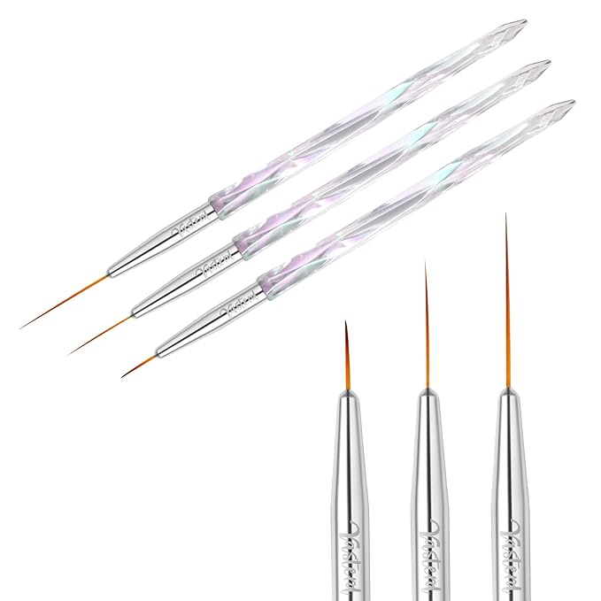 Yasterd Nail Art Liner Brushes, UV Nail Gel Polish Painting Nail Art Design Brush Pen Set for Long Lines, Short Strokes, Details, Blending, Elongated Lines Sizes 5/7/9/11/20/25mm Crystal Handle 6Pcs