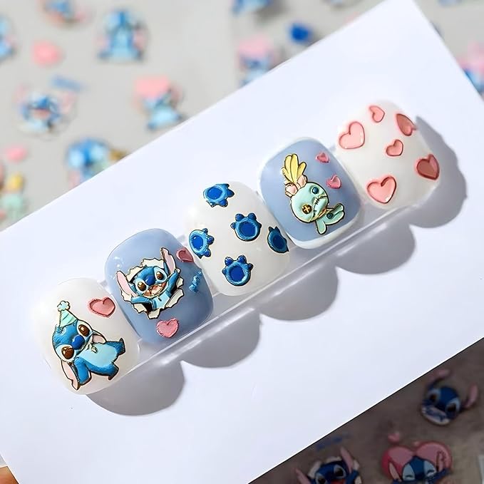 Dedyel 5D Embossed Cute Nail Art Stickers Cartoon Kawaii Design Anime Self Adhesive Nail Stickers for Women Kids Girls Nails Art Decorations