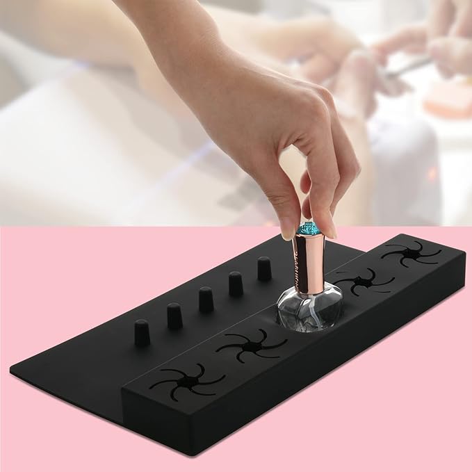 Beautyflier Soft Silicone Nail Polish Bottle Holder, Nail Polish Organizer Nail Station for Salon Home DIY Manicure Tools Nail Art (Black)