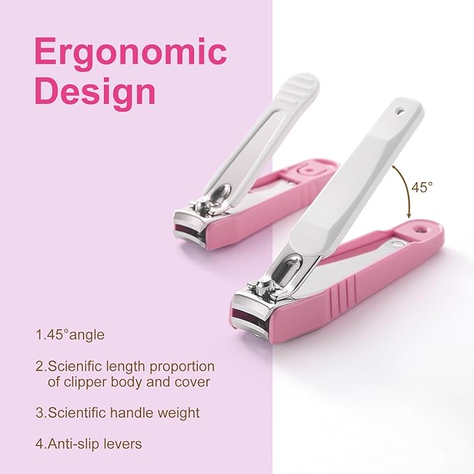 PAFASON Ultra Sharp Nail Clipper Set, 3 Pack Fingernail and Toenail Trimmer Cutter, Stainless Steel, Curved Blade, Sturdy, Nail Catcher, Nail Files for Men and Women