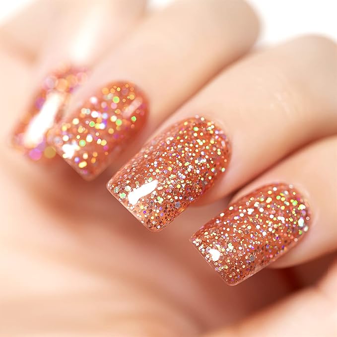 RARJSM Glitter Gel Nail Polish Rose Gold Sparkly Iridescent Rainbow Shimmer Clear Pink Holographic Nail Gelpolish Soak off L e d U V Curing Required 15ml High Pigments Gel for Home Manicure Nail Art
