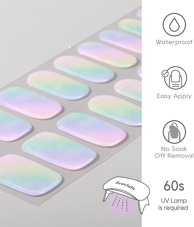 Semi Cured Gel Nail Strips - UV Light Gel Nail Stickers - 20 Long Lasting Salon Quality Wraps (Blush Dreambubble Pink&Purple)