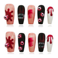 Handmade Press on Nails Long Coffin - 3D Eyeballs with Red Drops Design, Multi-Layer Gel Acrylic Nails for Parties, Halloween (Vampire Eyes,M)