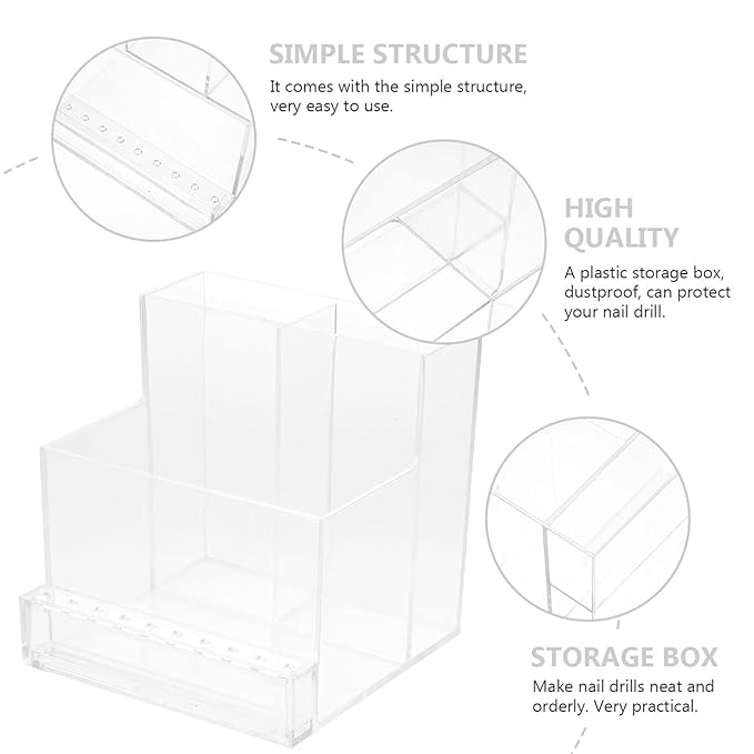 Beaupretty 2pcs Nail Drill Bit Holder Box Professional Nail Art Polishing Grinding Drill Bit Holder Display Storage Box Bit Case Organizer for Nails Transparent