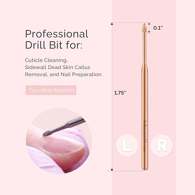MelodySusie Cuticle Clean Nail Drill Bit 3/32'', Professional Safety Carbide Under Nail Cleaner Nail Bit for Cuticle Dead Skin Nail Prepare, Two Way Rotate, Nail Salon Supply(Rose Gold, Medium)