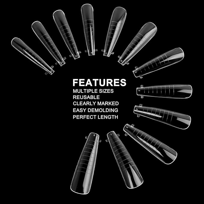 120Pcs Clear Dual Nail Forms,Long Ballet Extension Poly Nail Gel Nail Forms Full Cover Nail Molds 12 Sizes for Solid Nail Gel Glue Nail Art Design Salon&DIY(Extra Long Ballet)