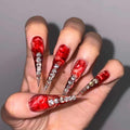 Unique Handmade Nails with Dragon Claw Art Blood Red Patterns Victorian Fusion Easy Application Size L