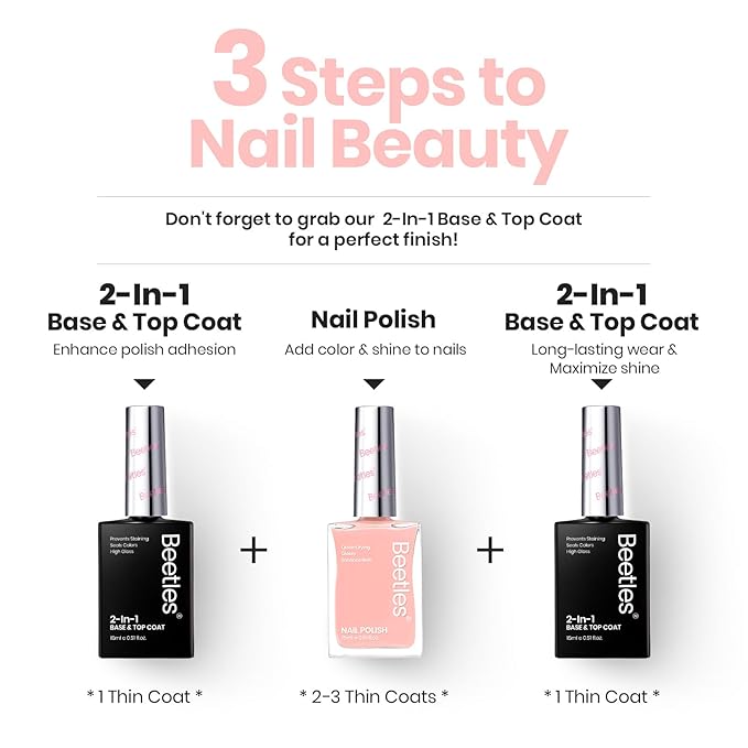 Beetles Nail Strengthener and Growth - 2 In 1 Nude Pink Nail Polish Nail Concealer Fast Dry Quick Jelly Natural Nail Strengthener and Growth Treatment for Thin and Damaged Nails,0.51 FL OZ
