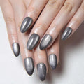 evpct Cat Eye Silver Press on Nails Almond Short, Silver Metal Short Almond Soft Gel Press on Nails with Nail Kit, Fit Perfectly, 30Pcs Reusable Acrylic Fake Press-on Nail Polish Kit for Women Gift