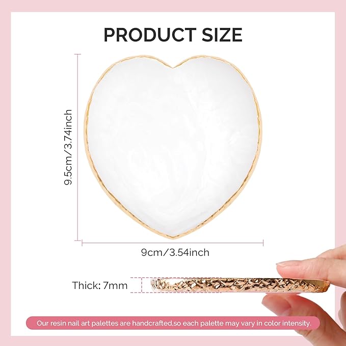 MelodySusie 1PC Heart Shape Resin Nail Art Palette, Professional Color Mixing Board for Gel Polish, Acrylics, Pigment Blending, Salon and DIY Makeup Artist Tool, White