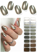 Semi Cured Gel Nail Strips, Chrome Silver 20pcs Adhesive UV Sticker, Wraps for Home Manicure DIY