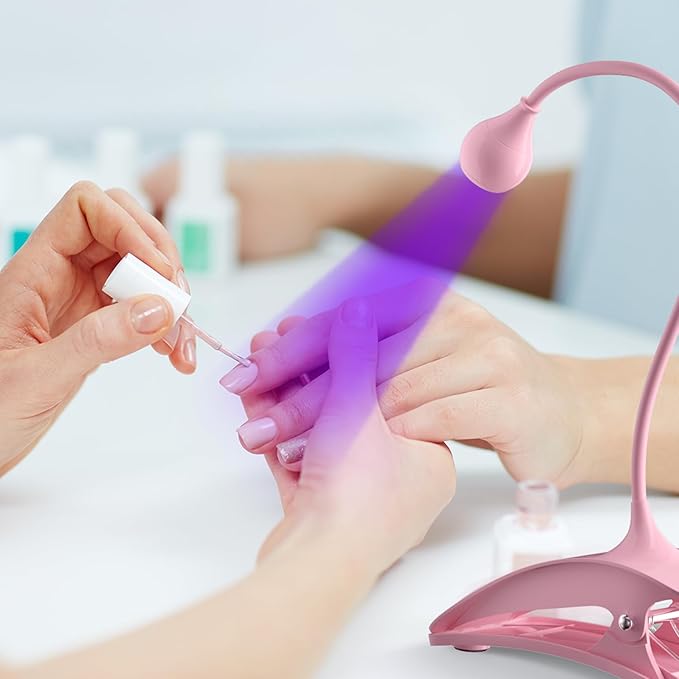 AORAEM UV Nail Lamp Rechargeable Gooseneck UV Light for Gel Nails Touch Flash Cure Lamp Nail Dryer with Clamp, Portable LED Gel Light 3 Level Timing Home Professional DIY Manicure Salon (Pink)