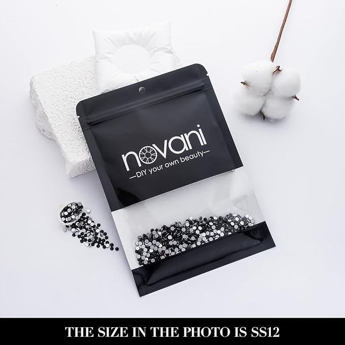 Novani 3000 Pieces Flatback Rhinestones Glass Round Gems Black Crystals for Nail Art DIY Crafts Clothes Shoes,SS12,3.0-3.2mm