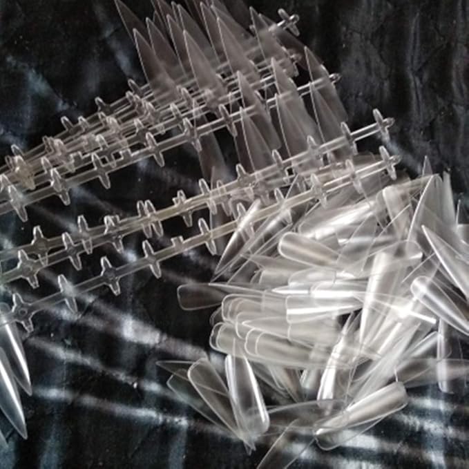240Pcs/Set False Fake Nails Tips Manicure Sharp End False Nails Long Cuspidal Stiletto Nail Tip Clear Black French Salon Acrylic Artificial Fake Nail Display Practice Tools (Clear)