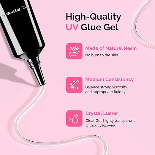 MelodySusie Nail Rhinestone Glue Set, 3D Gel Nail Art Design Strong Adhesive Nail Gem Glue for Nail Charms Gems Jewelry Decoration DIY Manicured at Home Cured Need Beauty Gifts for Women