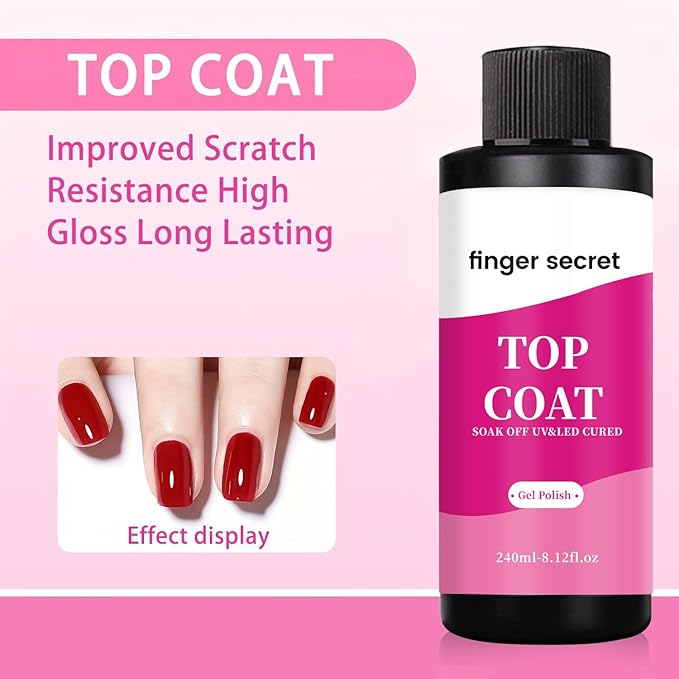 240ml Top Coat for Gel Nail Polish,Quick Dry Clear Nail Polish,Nail Supplies for DIY in Salon or Home Use 8fl.loz Top Coat Gel Polish