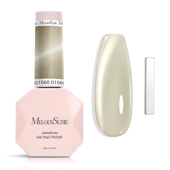 MelodySusie Jeweliver Cat Eye Gel Nail Polish, Bright Gold Glitter Holographic Magnetic Nail Polish with Magnet,0.5 Fl Oz, UV Nail Polish for Nail Art Manicure Salon DIY at Home G1060