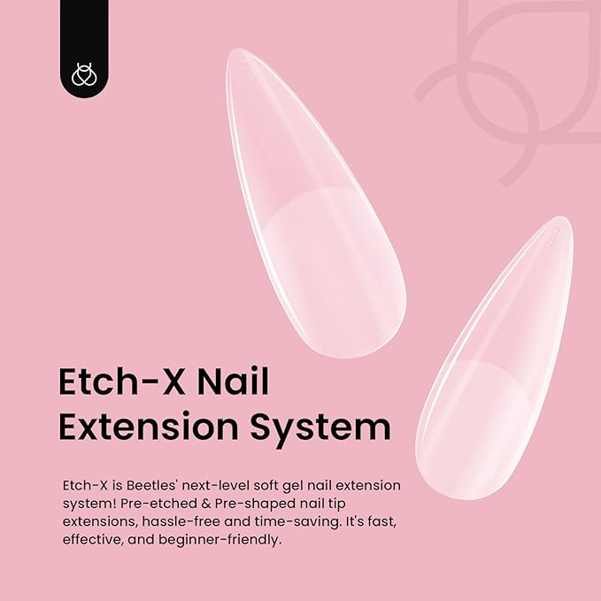 Beetles Gel Nail Tips Etch-X, Stiletto Medium, 288Pcs 12 Sizes, Pre-Etched Half Matte Full Cover Soft Acrylic False Nail Tips Pre-Shaped Easy DIY Fake Nail Extension Salon Gift for Women