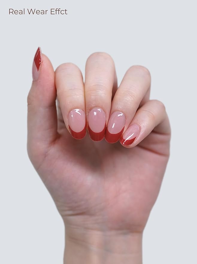 Semi Cured Gel Nail Strips - UV Light Gel Nail Stickers - 20 Long Lasting Salon Quality Wraps (Red Power Tip)