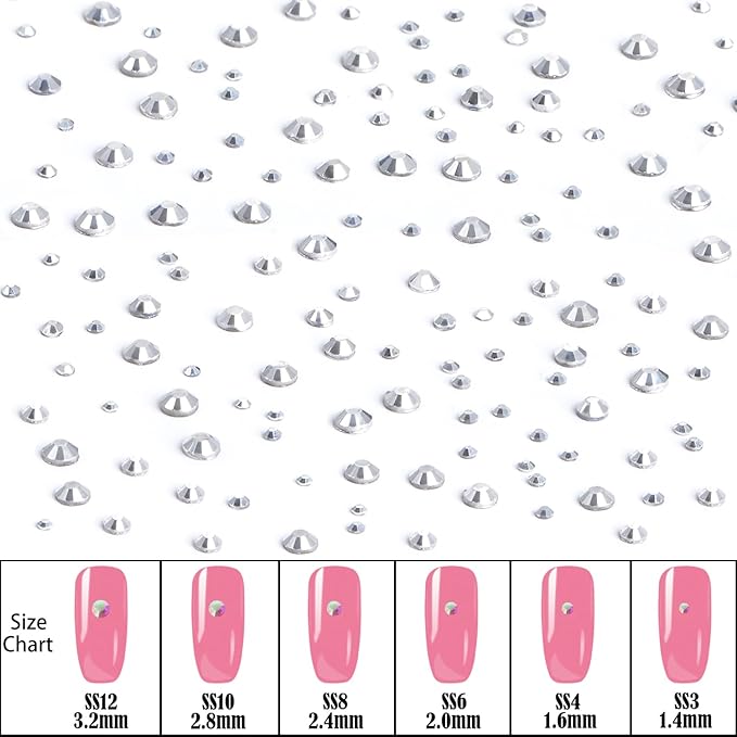 NCB Hotfix Iron on 8000pcs Crystal Rhinestones Round Gem for Crafts Decoration DIY Jewelry Making with a Picking Pen (Labrador, 6Sizes SS3-SS12)