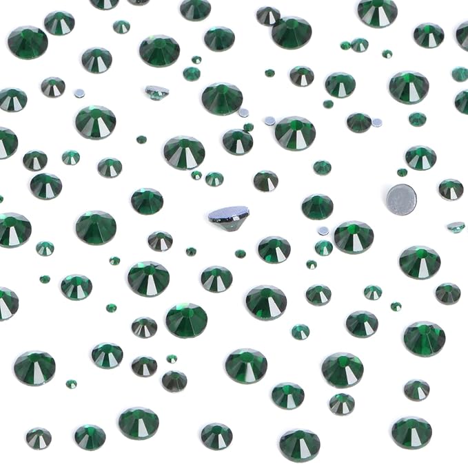 8000pcs Hotfix Rhinestones Flatback,Rhinestones for Crafts Clothes Mixed 6 Sizes, Hotfix Crystals with Wax Pencil Kit, SS4-SS30,Emerald