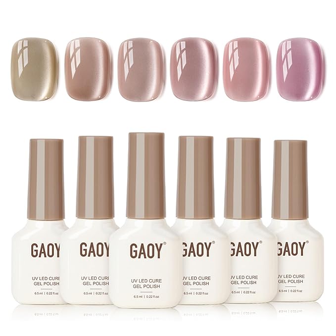 GAOY Icy Glass Cat Eye Gel Nail Polish with Magnet, Moonlight & Sheer Nude Shades, Satin Finish with Gemstone Holography, Pink Nude for Wedding, Nail Art Designs