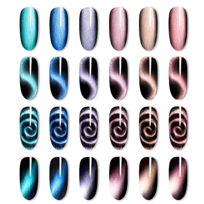 WOKOTO 6Pcs Dual-Ended Nail Magnet Pen For Gel Nail Polish 3D Cat Eye Painting Flower Nail Art Magnetic Stick Manicure DIY Tools