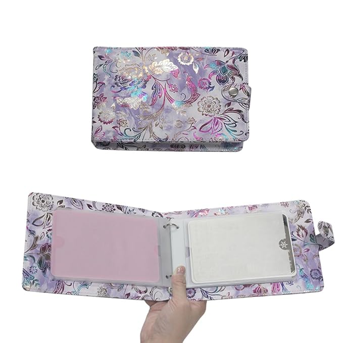 DRDS 16 Slots Nail Art Stamp Plate Holder Stamping Plates Storage Bag Cases Flower Pattern Practical Empty Rectangle Plates Big Size 9.5X14.5CM Organizers