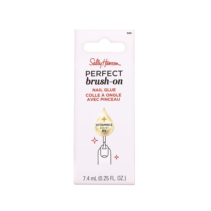 Sally Hansen Perfect Brush-On Nail Glue | Long-Lasting Hold, Precision Brush, Vitamin E & B5 Formula | Gentle & Non-Damaging for Natural Nails | Travel-Friendly Bottle