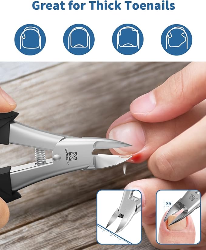 Toenail Clippers, Toe Nail Clippers for Thick or Ingrown Nails with Ingrown Toenail File and Lifter, Stainless Steel Sharp Curved Blade Professional Podiatrist Grooming Tool for Men Seniors