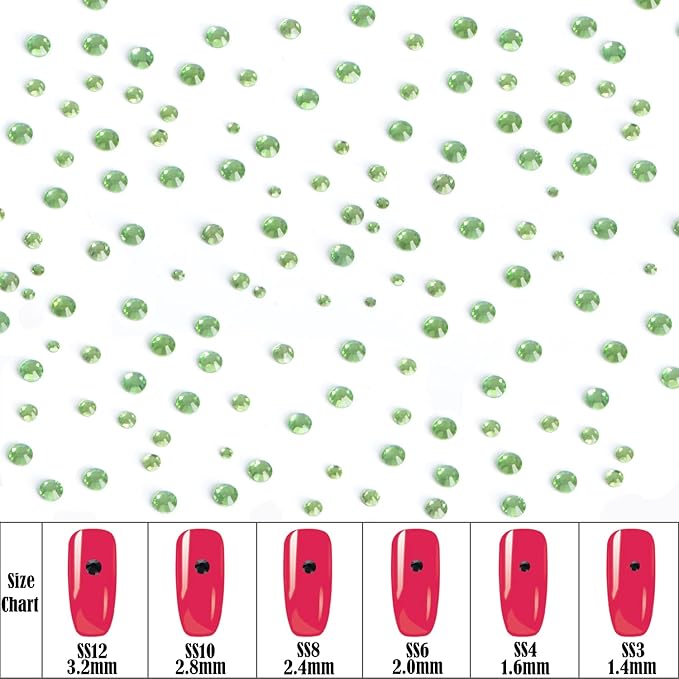 8000pcs Hotfix Rhinestones Flatback,Rhinestones for Crafts Clothes Mixed 6 Sizes, Hotfix Crystals with Wax Pencil Kit, SS3-SS12,Peridot
