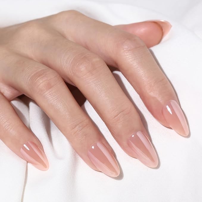 Press On Nails Short Almond - Findigit Full Cover Press On Nails, Brown Chrome Nail Tips Glue On Nails, Reusable Stick On Nails in 16 Sizes - 32 Soft Gel Fake