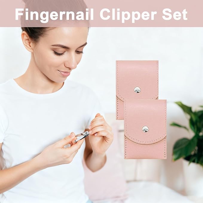 16 Sets Travel Manicure Set Professional Nail Clipper Kit Bulk,4 in 1 Adult Stainless Steel Travel Manicure Kit with Case Individually Wrapped Nail Clippers Bulk for Homeless,Hotel,Charity（Pink）