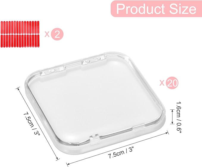 uxcell 20 Pcs Press on Nail Storage Box with Adhesive Double Sided Tape, Acrylic Nail Display Box for Nail Salon Home Storage Supplies, Clear/White